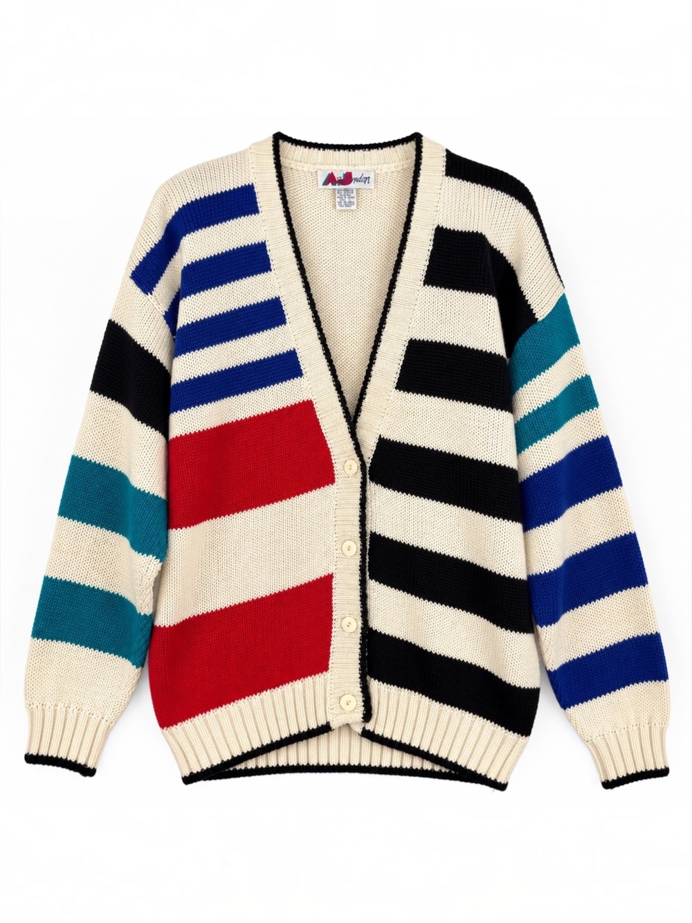 Vintage 90s Colorblock Striped Cardigan Sweater L
